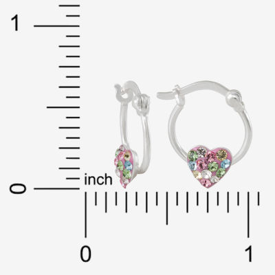 Girls Multi Color Crystal Sterling Silver 14.5mm Heart Hoop Earrings