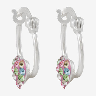 Girls Multi Color Crystal Sterling Silver 14.5mm Heart Hoop Earrings