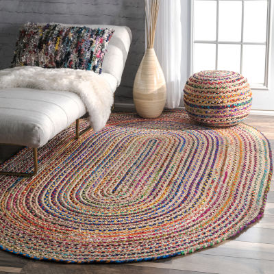 nuLoom Aleen Braided Cotton Jute Indoor Oval Area Rug