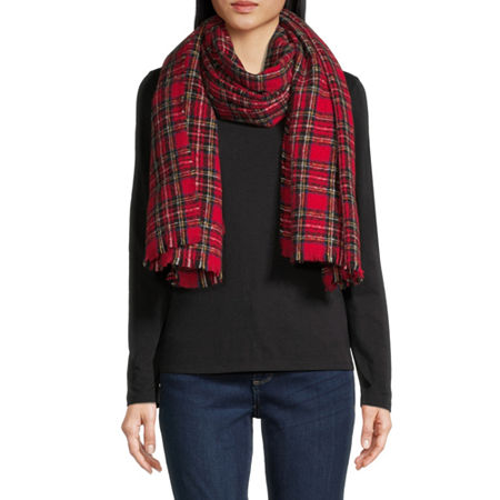 St. John's Bay Blanket Oblong Reversible Plaid Scarf, One Size Fits Most , Red