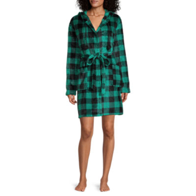 Sleep Chic Womens Long Sleeve Plush Short Robe, Color Buffalo Plaid