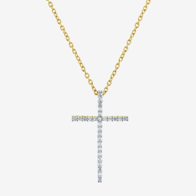1/10 CT. T.W. Diamond Sterling Silver or 14K Gold Over Silver Cross Pendant Necklace