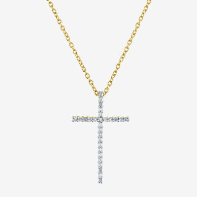 1/10 CT. T.W. Diamond Sterling Silver Cross Pendant Necklace