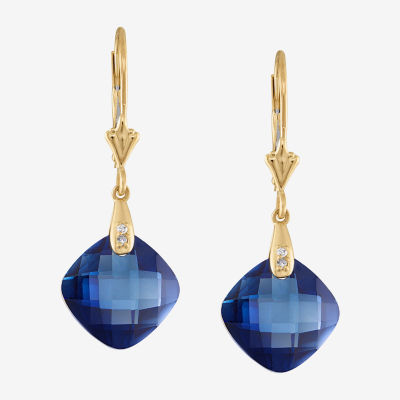 Diamond Accent Lab Created Gemstone 14K Gold Cushion Drop Earrings