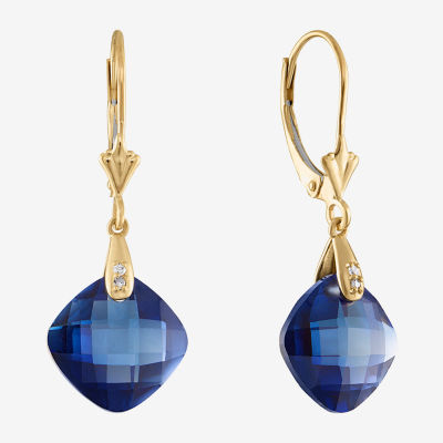 Diamond Accent Lab Created Gemstone 14K Gold Cushion Drop Earrings