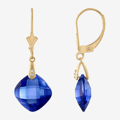 Diamond Accent Lab Created Gemstone 14K Gold Cushion Drop Earrings