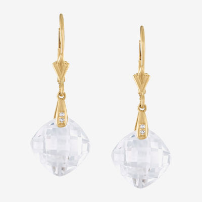 Diamond Accent Lab Created Gemstone 14K Gold Cushion Drop Earrings