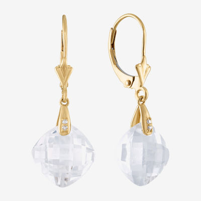 Diamond Accent Lab Created Gemstone 14K Gold Cushion Drop Earrings