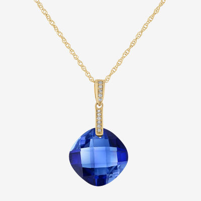 Womens Diamond Accent Lab Created Gemstone 14K Gold Cushion Pendant Necklace