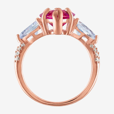 Womens Lab Created Pink Sapphire 18K Rose Gold Over Silver Marquise Cocktail Ring