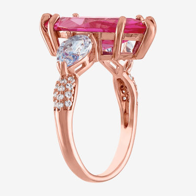 Womens Lab Created Pink Sapphire 18K Rose Gold Over Silver Marquise Cocktail Ring