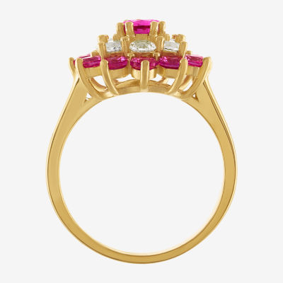 Yes, Please! Womens Lab Created Pink Sapphire 14K Rose Gold Over Silver  Sterling Silver Cocktail Ring