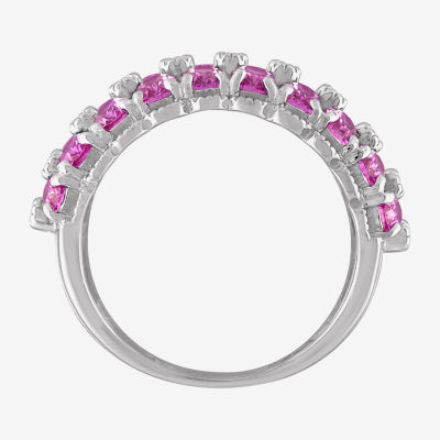 Womens Lab Created Pink Sapphire Sterling Silver Oval Cocktail Ring