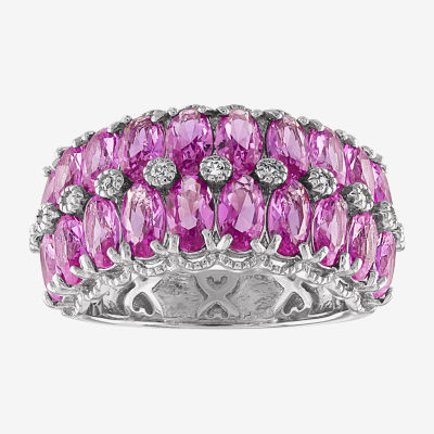 Womens Lab Created Pink Sapphire Sterling Silver Oval Cocktail Ring