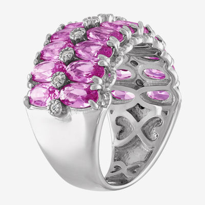 Womens Lab Created Pink Sapphire Sterling Silver Oval Cocktail Ring