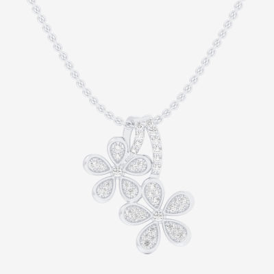 FINE JEWELRY (G-H / Si1-Si2) Womens 1/4 CT. T.W. Lab Grown White Diamond  10K White Gold Flower Pendant Necklace | Plaza Del Caribe
