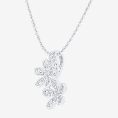 (G-H / Si1-Si2) Womens 1/4 CT. T.W. Lab Grown White Diamond 10K White Gold Flower Pendant Necklace