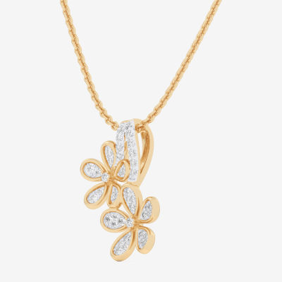 (G-H / Si1-Si2) Womens 1/4 CT. T.W. Lab Grown White Diamond 10K Gold Flower Pendant Necklace