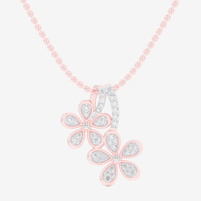 (G-H / Si1-Si2) Womens 1/4 CT. T.W. Lab Grown White Diamond 10K Rose Gold Flower Pendant Necklace