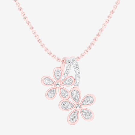 (G-H / Si1-Si2) Womens 1/4 CT. T.W. Lab Grown White Diamond 10K Rose Gold Flower Pendant Necklaces, One Size -  FINE JEWELRY, 27015030018