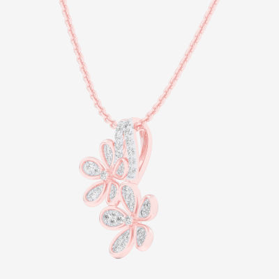 (G-H / Si1-Si2) Womens 1/4 CT. T.W. Lab Grown White Diamond 10K Rose Gold Flower Pendant Necklace