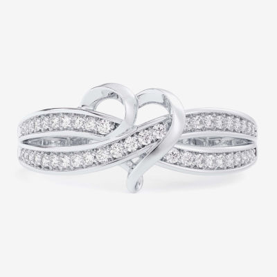 G-H / Si1-Si2) Womens 1/ CT. T.W. Lab Grown White Diamond 10K Gold Heart Bypass Cocktail Ring