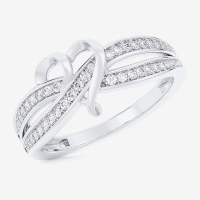 G-H / Si1-Si2) Womens 1/ CT. T.W. Lab Grown White Diamond 10K Gold Heart Bypass Cocktail Ring