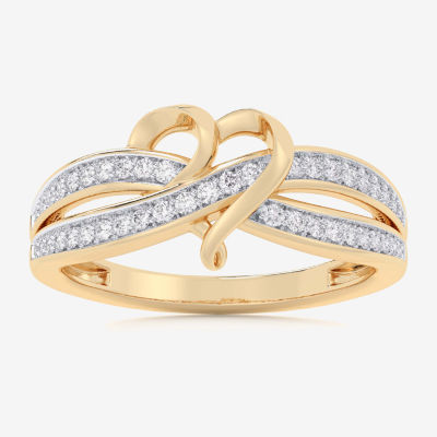 G-H / Si1-Si2) Womens 1/5 CT. Lab Grown White Diamond 10K Gold Heart Bypass Cocktail Ring