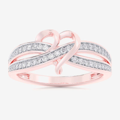 G-H / Si1-Si2) Womens 1/ CT. T.W. Lab Grown White Diamond 10K Rose Gold Heart Bypass Cocktail Ring