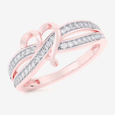 G-H / Si1-Si2) Womens 1/ CT. T.W. Lab Grown White Diamond 10K Rose Gold Heart Bypass Cocktail Ring