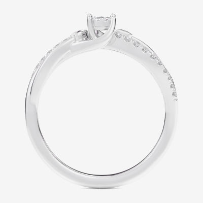 (G-H / Si1-Si2) Womens 1/6 CT. T.W. Lab Grown White Diamond 10K Gold Round Bypass  Cocktail Ring