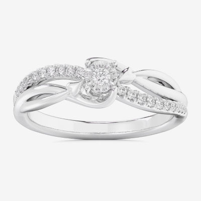 (G-H / Si1-Si2) Womens 1/6 CT. T.W. Lab Grown White Diamond 10K Gold Round Bypass  Cocktail Ring