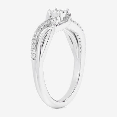 (G-H / Si1-Si2) Womens 1/6 CT. T.W. Lab Grown White Diamond 10K Gold Round Bypass  Cocktail Ring