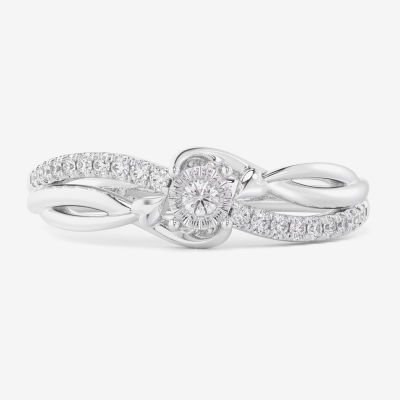 (G-H / Si1-Si2) Womens 1/6 CT. T.W. Lab Grown White Diamond 10K Gold Round Bypass  Cocktail Ring