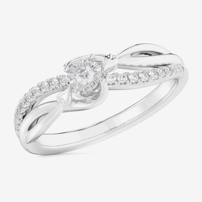 (G-H / Si1-Si2) Womens 1/6 CT. T.W. Lab Grown White Diamond 10K Gold Round Bypass  Cocktail Ring