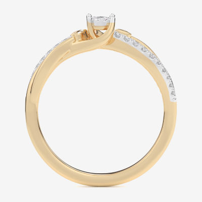 (G-H / Si1-Si2) Womens 1/6 CT. T.W. Lab Grown White Diamond 10K Gold Round Bypass  Cocktail Ring