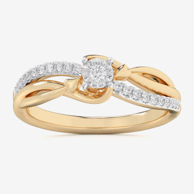 (G-H / Si1-Si2) Womens 1/6 CT. T.W. Lab Grown White Diamond 10K Gold Round Bypass  Cocktail Ring