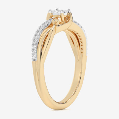 (G-H / Si1-Si2) Womens 1/6 CT. T.W. Lab Grown White Diamond 10K Gold Round Bypass  Cocktail Ring