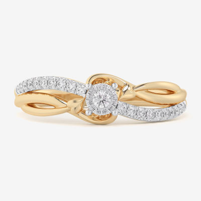 (G-H / Si1-Si2) Womens 1/6 CT. T.W. Lab Grown White Diamond 10K Gold Round Bypass  Cocktail Ring