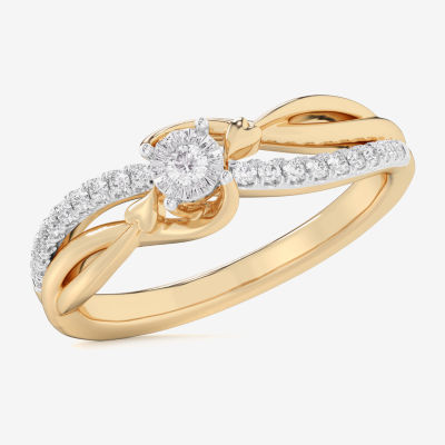 (G-H / Si1-Si2) Womens 1/6 CT. T.W. Lab Grown White Diamond 10K Gold Round Bypass  Cocktail Ring