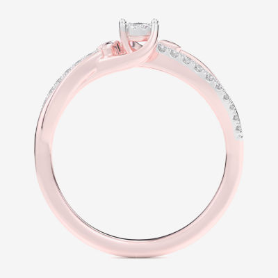 (G-H / Si1-Si2) Womens 1/6 CT. T.W. Lab Grown White Diamond 10K Rose Gold Round Bypass  Cocktail Ring