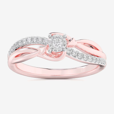 (G-H / Si1-Si2) Womens 1/6 CT. T.W. Lab Grown White Diamond 10K Rose Gold Round Bypass  Cocktail Ring