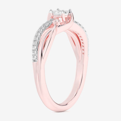 (G-H / Si1-Si2) Womens 1/6 CT. T.W. Lab Grown White Diamond 10K Rose Gold Round Bypass  Cocktail Ring