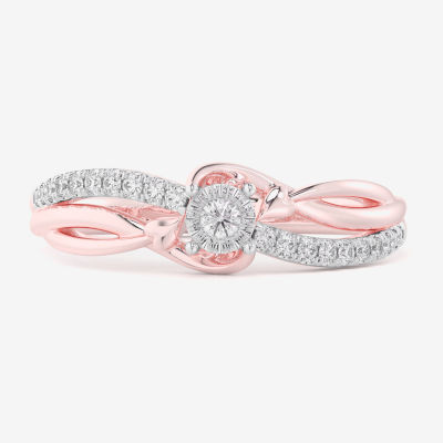 (G-H / Si1-Si2) Womens 1/6 CT. T.W. Lab Grown White Diamond 10K Rose Gold Round Bypass  Cocktail Ring