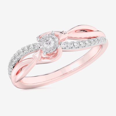 (G-H / Si1-Si2) Womens 1/6 CT. T.W. Lab Grown White Diamond 10K Rose Gold Round Bypass  Cocktail Ring