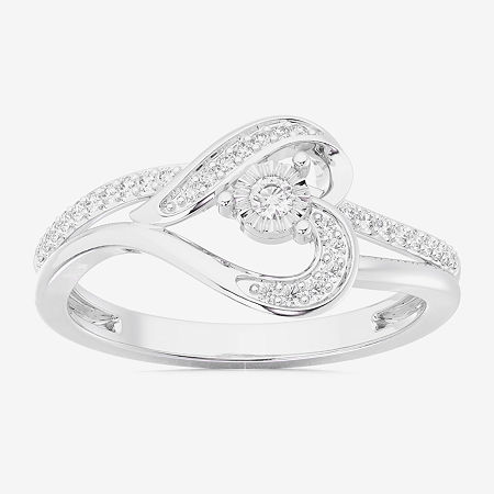 (G-H / Si1-Si2) Womens 1/6 CT. T.W. Lab Grown White Diamond 10K White Gold Heart Bypass Cocktail Ring, 9, White