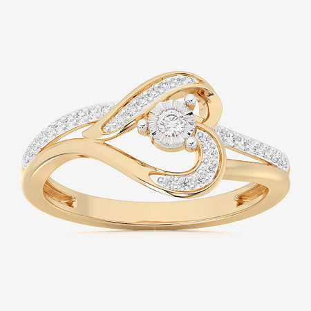 (G-H / Si1-Si2) Womens 1/6 CT. T.W. Lab Grown White Diamond 10K Gold Heart Bypass Cocktail Ring, 8