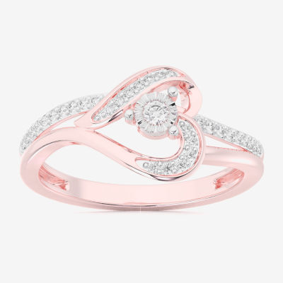 G-H / Si1-Si2) Womens 1/ CT. T.W. Lab Grown White Diamond 10K Rose Gold Heart Bypass Cocktail Ring