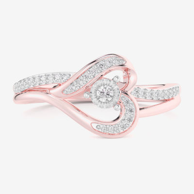 G-H / Si1-Si2) Womens 1/ CT. T.W. Lab Grown White Diamond 10K Rose Gold Heart Bypass Cocktail Ring