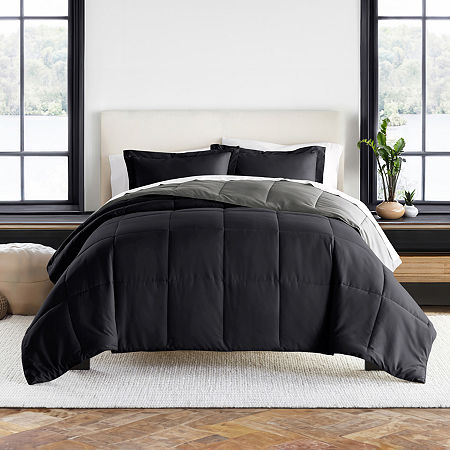 Casual Comfort Solid Reversible Lightweight Down Alternative Comforter Set, One Size, Black